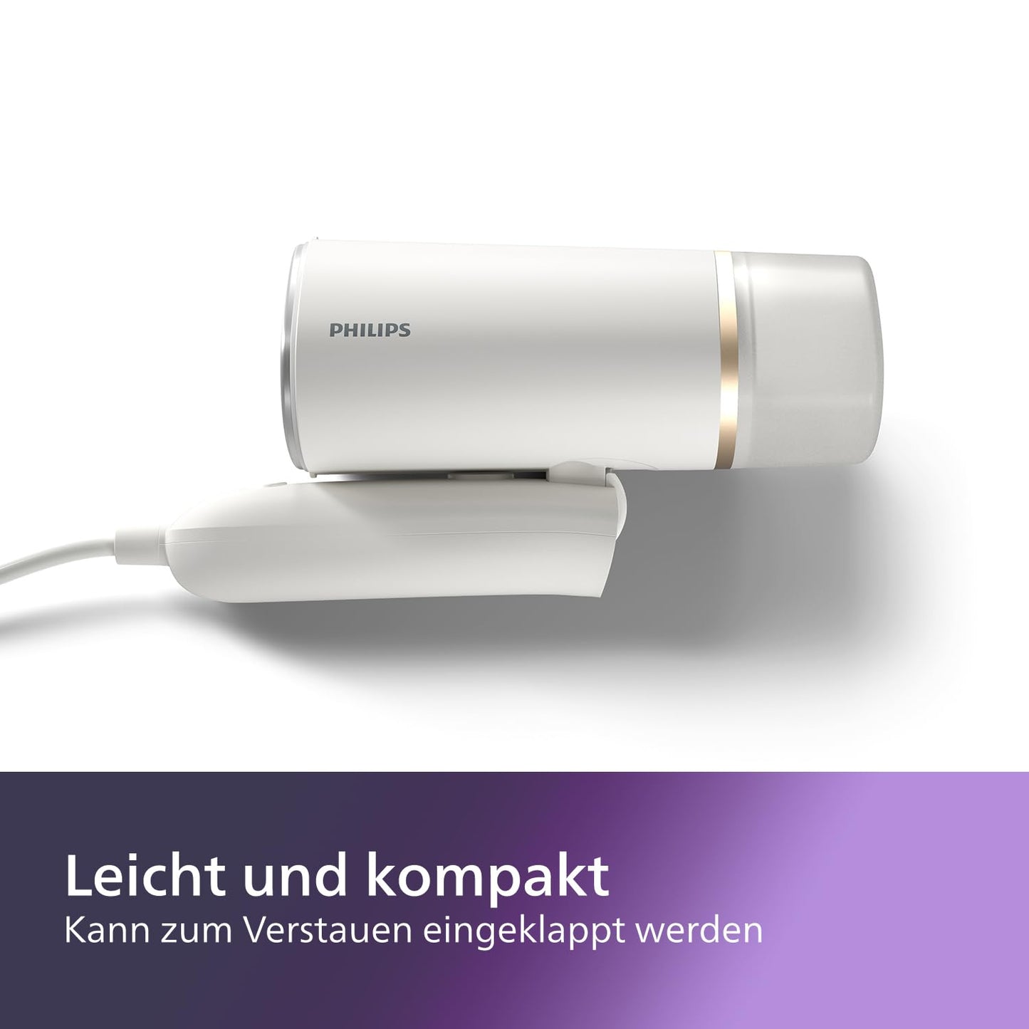 Tragbarer Dampfglätter – 1000 W, Kompakt und Faltbar, 120 ml Wassertank, konstante Dampfleistung 20 g/min, Kein Bügelbrett erforderlich, Weiß