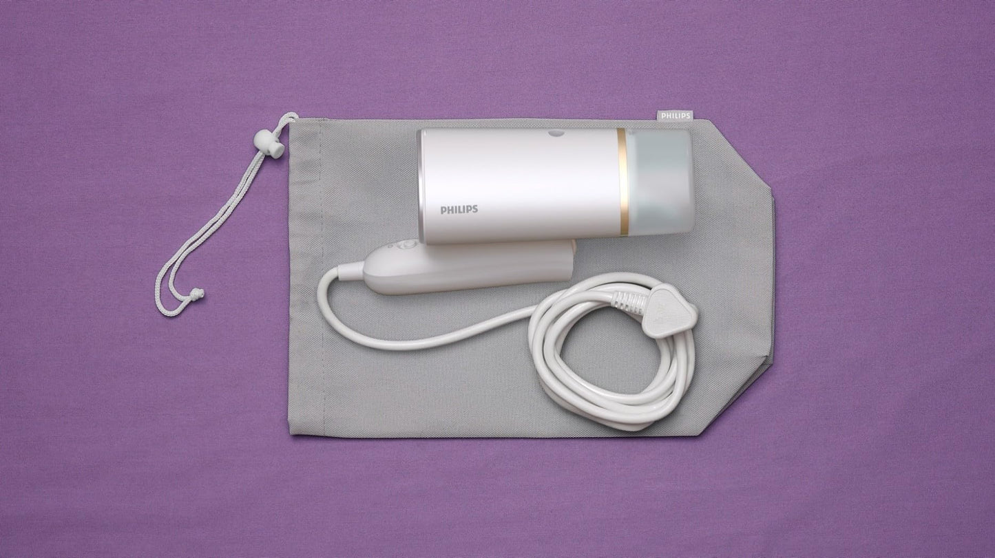 Tragbarer Dampfglätter – 1000 W, Kompakt und Faltbar, 120 ml Wassertank, konstante Dampfleistung 20 g/min, Kein Bügelbrett erforderlich, Weiß