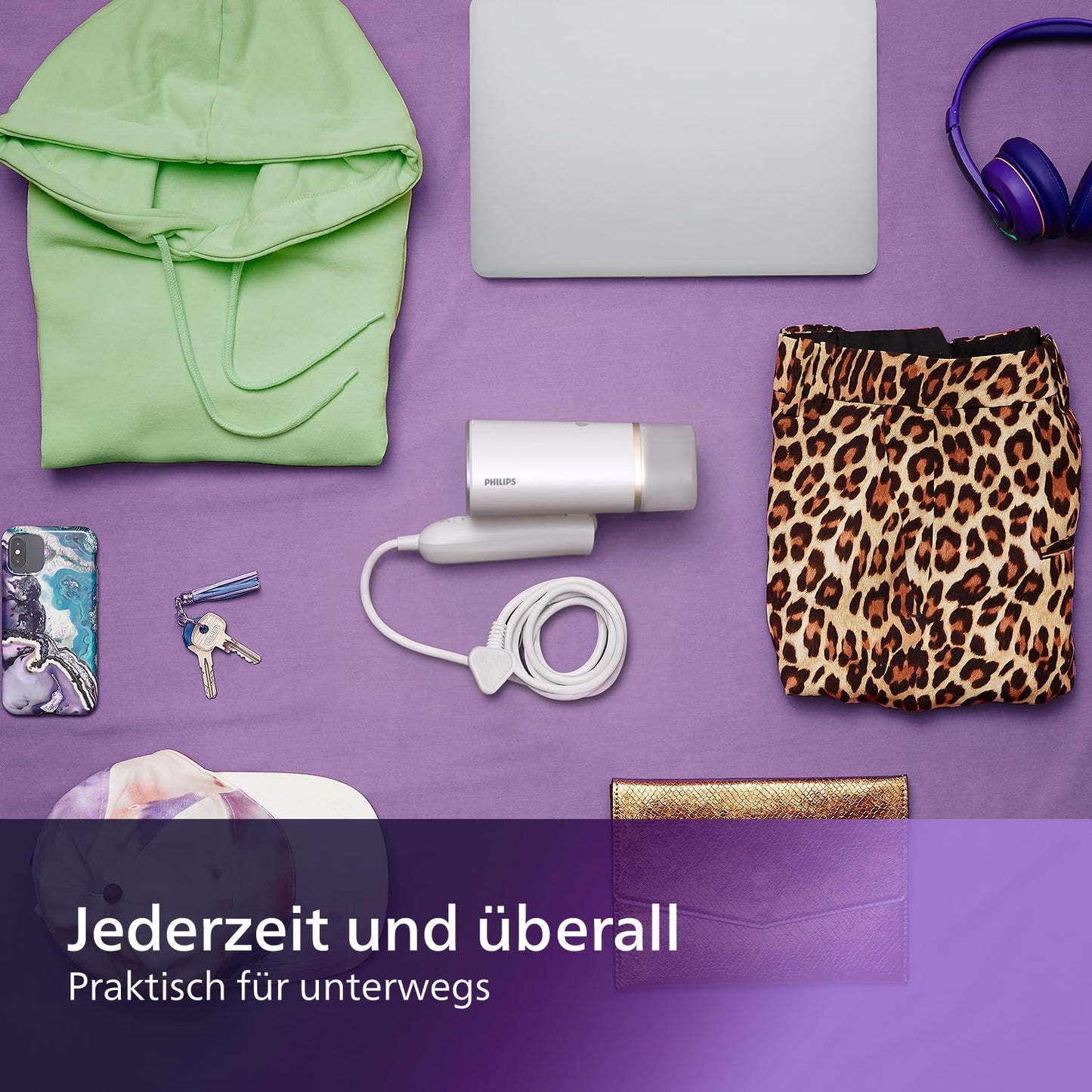 Tragbarer Dampfglätter – 1000 W, Kompakt und Faltbar, 120 ml Wassertank, konstante Dampfleistung 20 g/min, Kein Bügelbrett erforderlich, Weiß